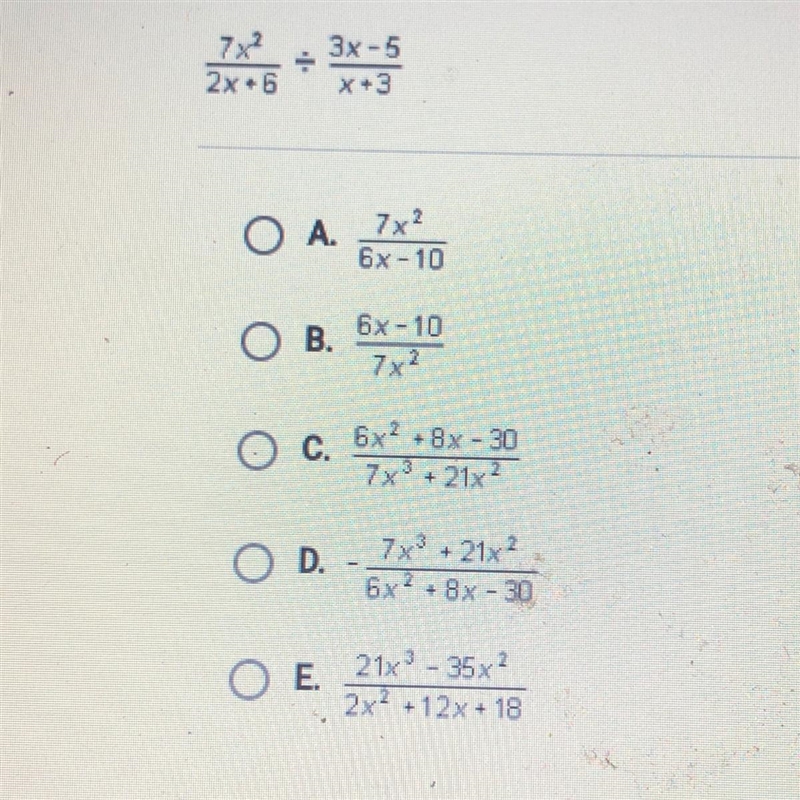 Which of the following is the quotient of the rational expressions shown below? Make-example-1