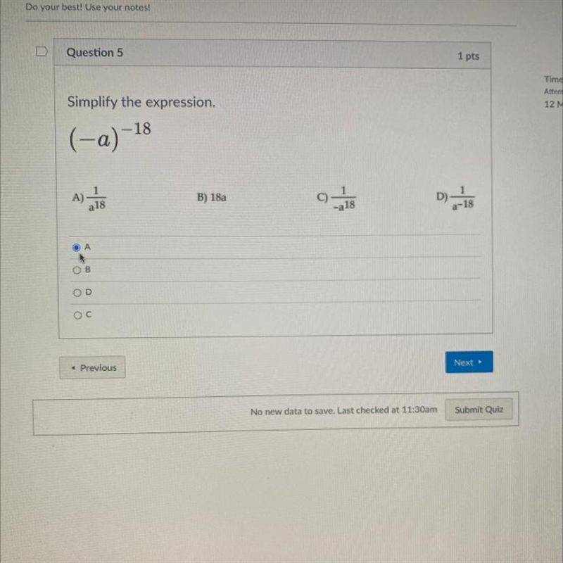 Simplify the expression (-a)^-18-example-1