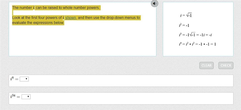 The number i can be raised to whole number powers. Look at the first four powers of-example-1