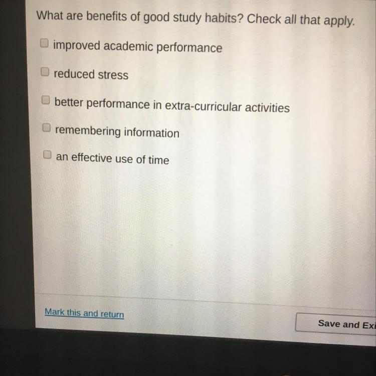 What are benefits of good study habits? Check all that apply. improved academic performance-example-1