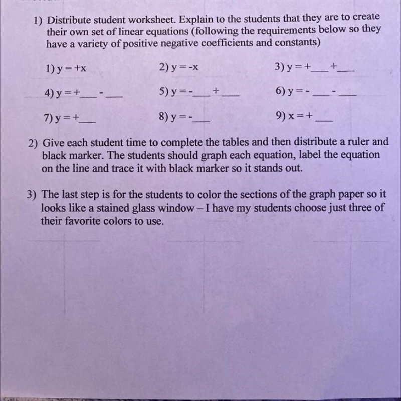 Objective: Students will use tables to come up with a set of values for a variety-example-1