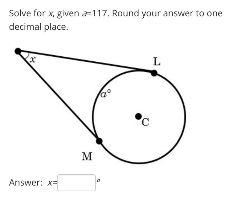 Solve for x, given a=117. Round your answer to one decimal place.-example-1