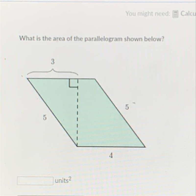 What is the area of the parllelogtam shown below-example-1