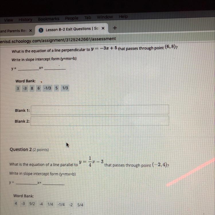 What is the equation of a line perpendicular to y=-3.2 +5 that passes through point-example-1