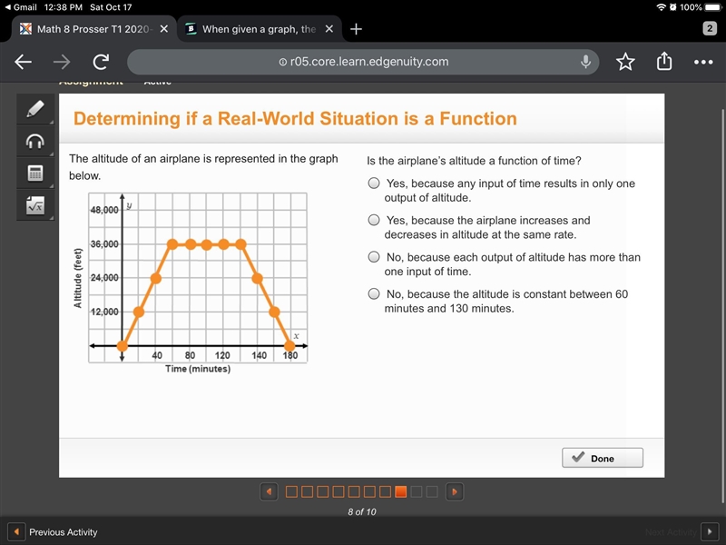 Is the airplane’s altitude a function of time?-example-1