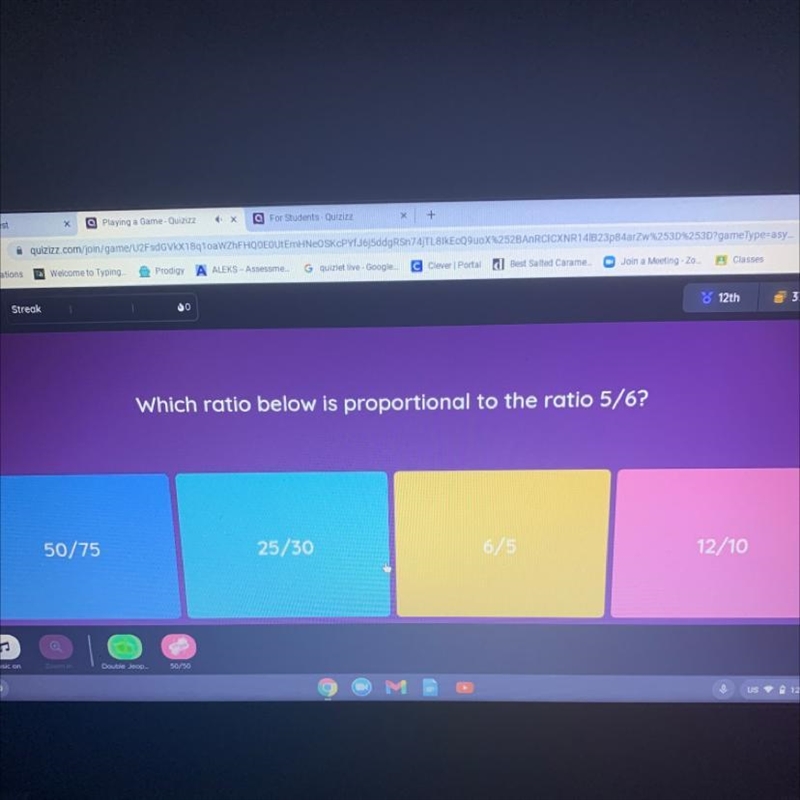 Which ratio below is proportional to the ratio 5/6? help me :(-example-1