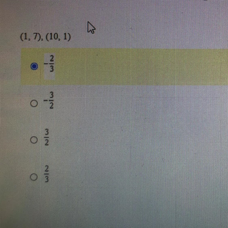 What is the slope of the line that passes through the pair of points? ( 1,7 ) , ( 10,1 )-example-1