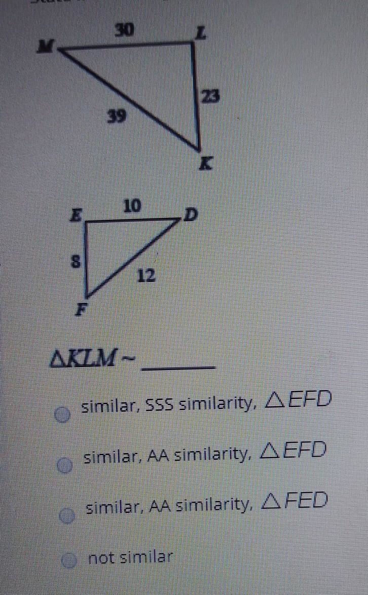 state is appears in these triangles are similar. If so State how you know they are-example-1