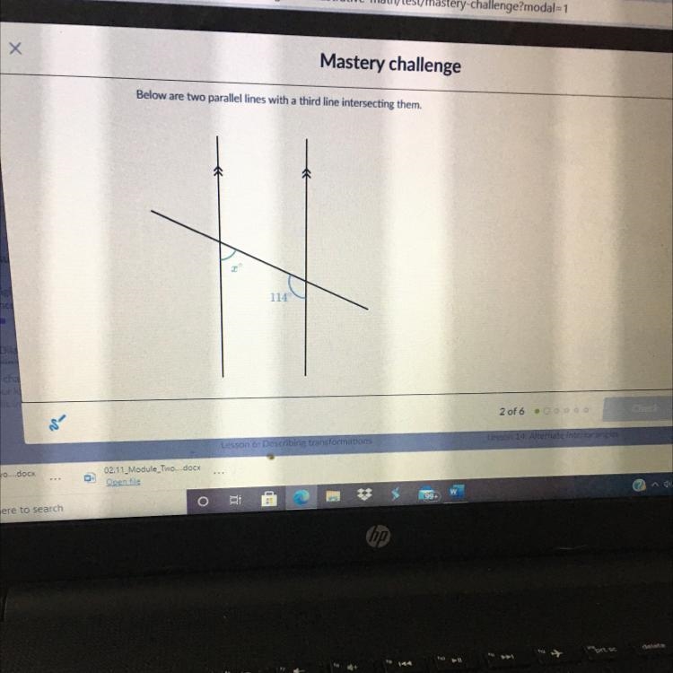 Below are two parallel lines with a third line intersecting them-example-1