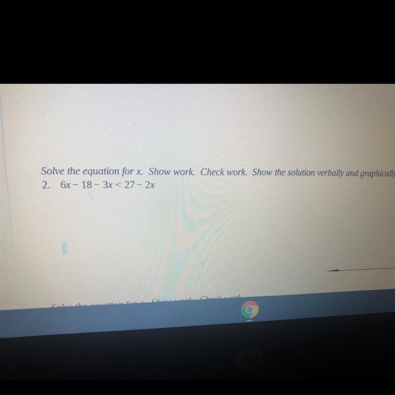 Solve for x 6x-18-3x<27-2x-example-1