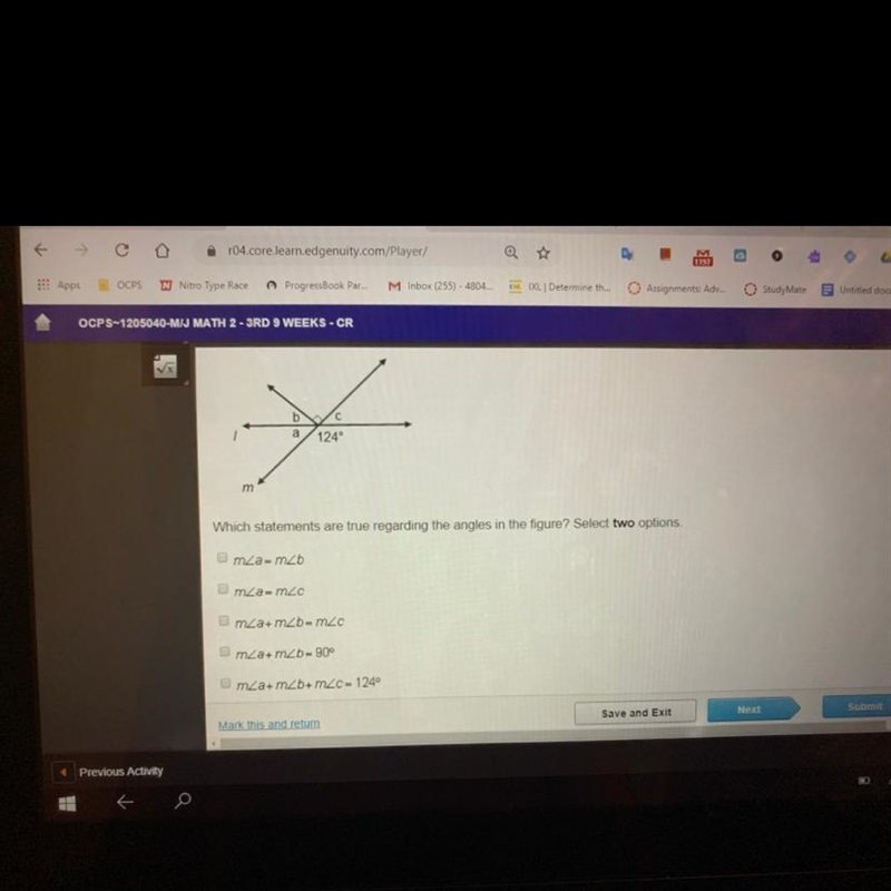 Line I and line m are straight lines , which statements are true regarding the angles-example-1