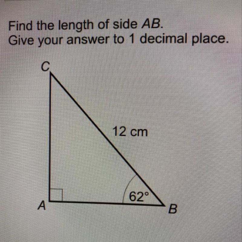 Find the length of side AB. Give your answer to 1 decimal place. 12 cm 62B-example-1