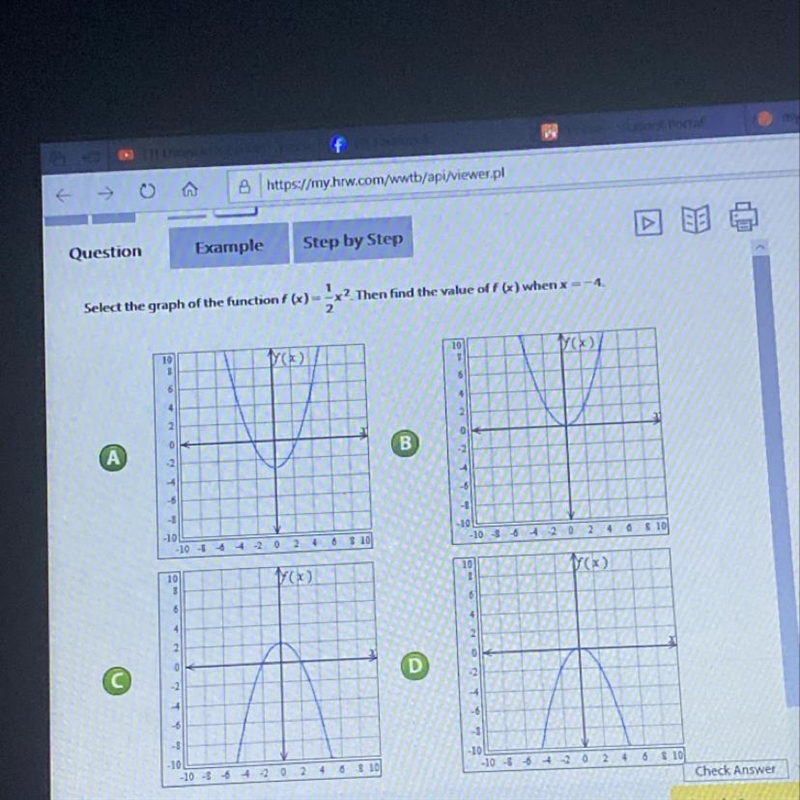 ASPPPPPP!!! Help Select the graph of the function f(x) 1/2x^2. Then find the value-example-1