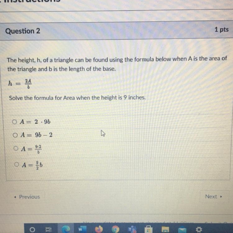 The height, h, of a triangle can be found using the formula below when A is the area-example-1