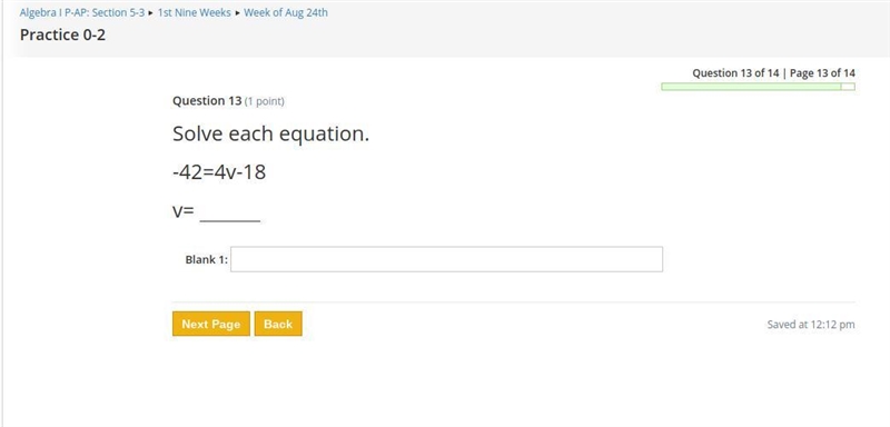 -42=4v-18 Solve each equation-example-1