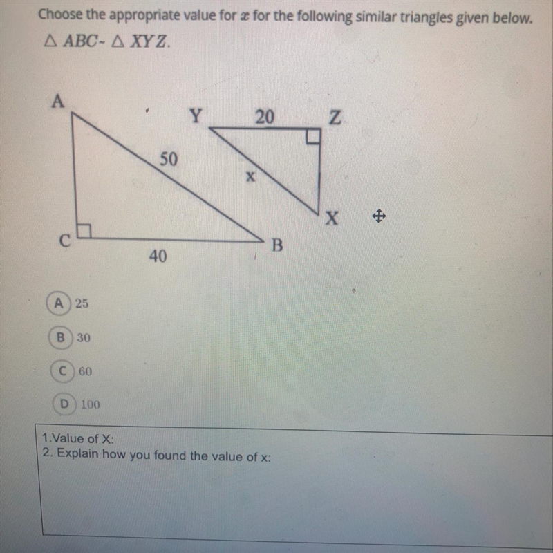 Value of x explain how you found the value of x-example-1