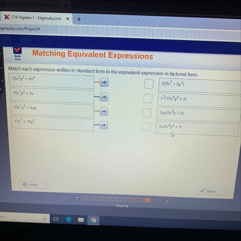 Match each expression written in standard form to the equivalent expression in factored-example-1