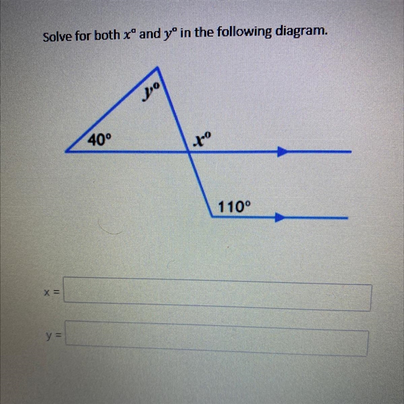 Solve for both x and y in the following diagram , i’m confused-example-1