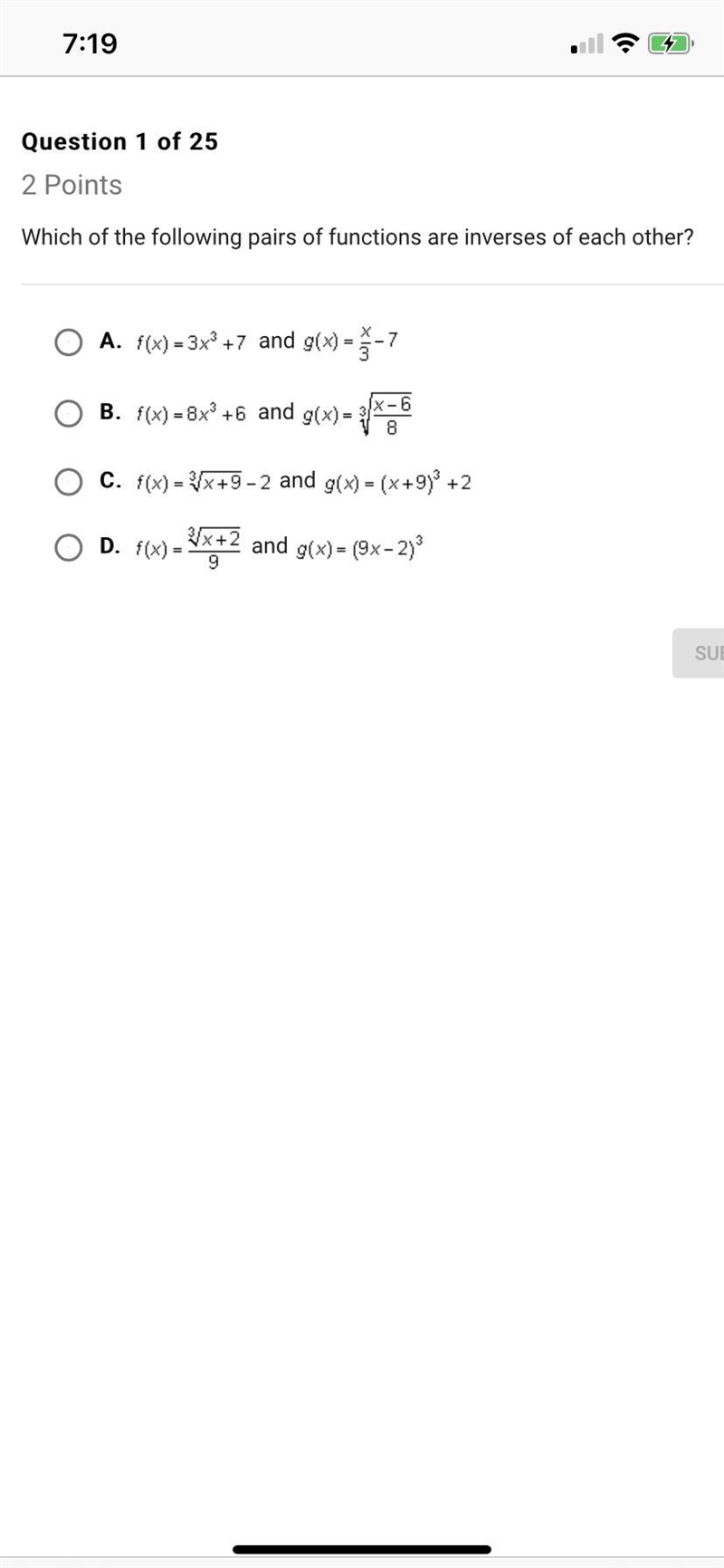 Which of the following pairs of functions are inverse of each other?-example-1