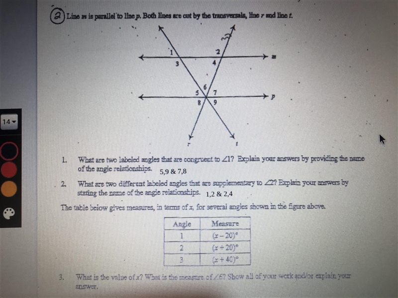 What is the value of x? What is the measure of angle 6? Show all of your work and-example-1