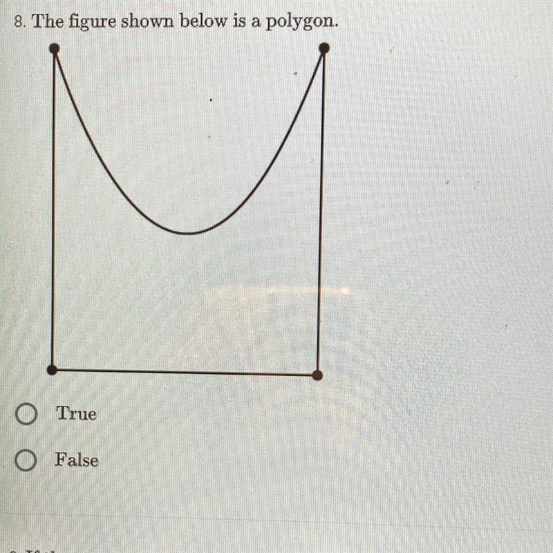 8. The figure shown below is a polygon. True O False-example-1