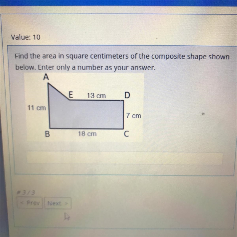 Find the area in square centimeters of the composite shape shown below. Enter only-example-1