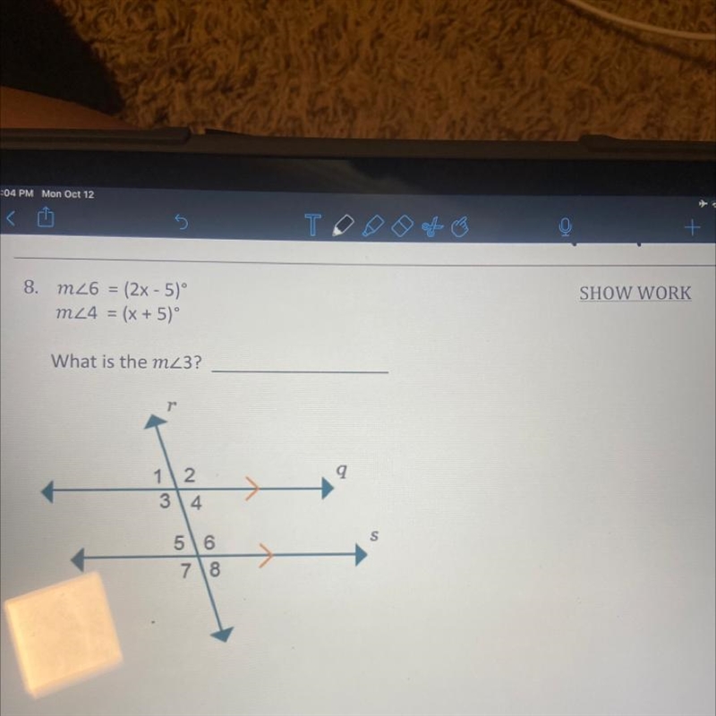 PLEASE HELP m<6 = (2x-5)° m<4 = (x+5)°-example-1