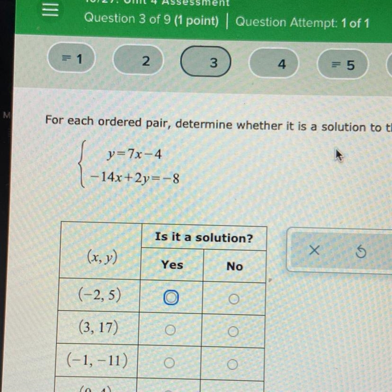 Y=7x-4 - 14x+2y=-8 Is it a solution?-example-1