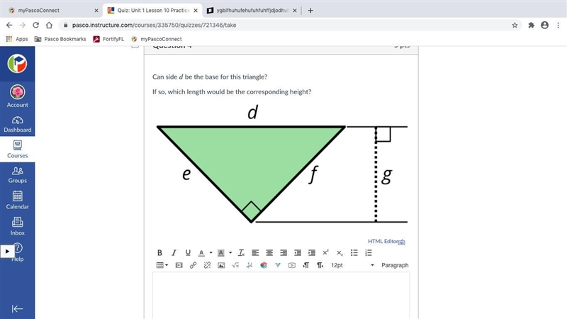 Could side D be the base? If so what side would be the hight?-example-1