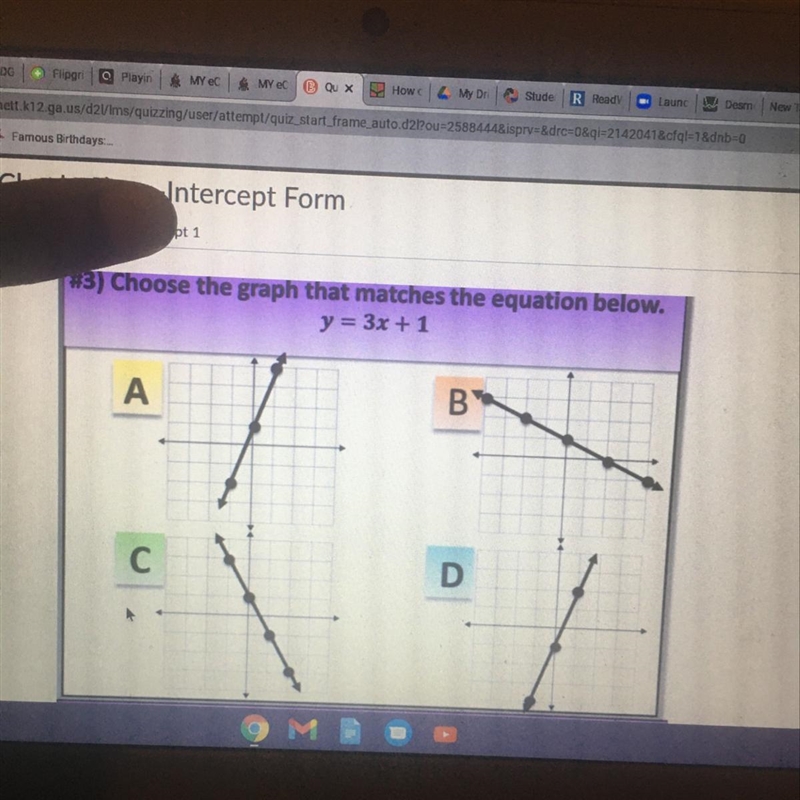 Choose the graph that matches the equation below y=3x+1-example-1