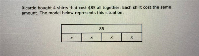 Which equation below and solution for X does the model represent?? A) 2x + 2x = 85, x-example-1