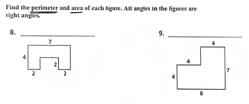 I need help with numbers 8 and 9... I need to use these formulas for it... Perimeter-example-1