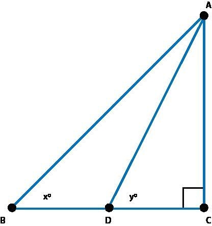 If x = 45, y = 63, and the measure of AC = 4 units, what is the difference in length-example-1