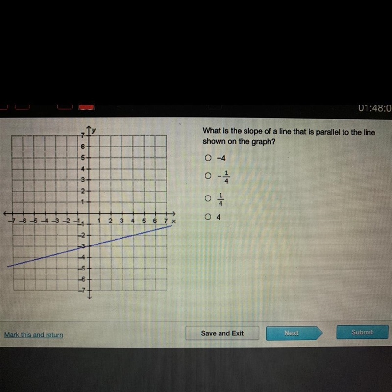 HELP NEEDED ASAP A. -4 B. -1/4 C. 1/4 D. 4-example-1