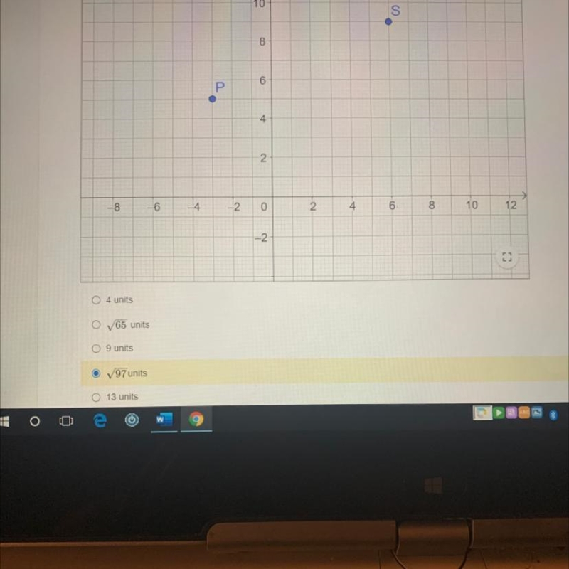 What is the distance between points P (-3,5) and S (6,9)?-example-1