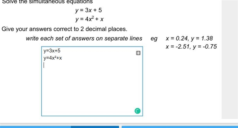 SIMULTANOUES EQUATIONS WITH 1 QUADRATIC-example-1