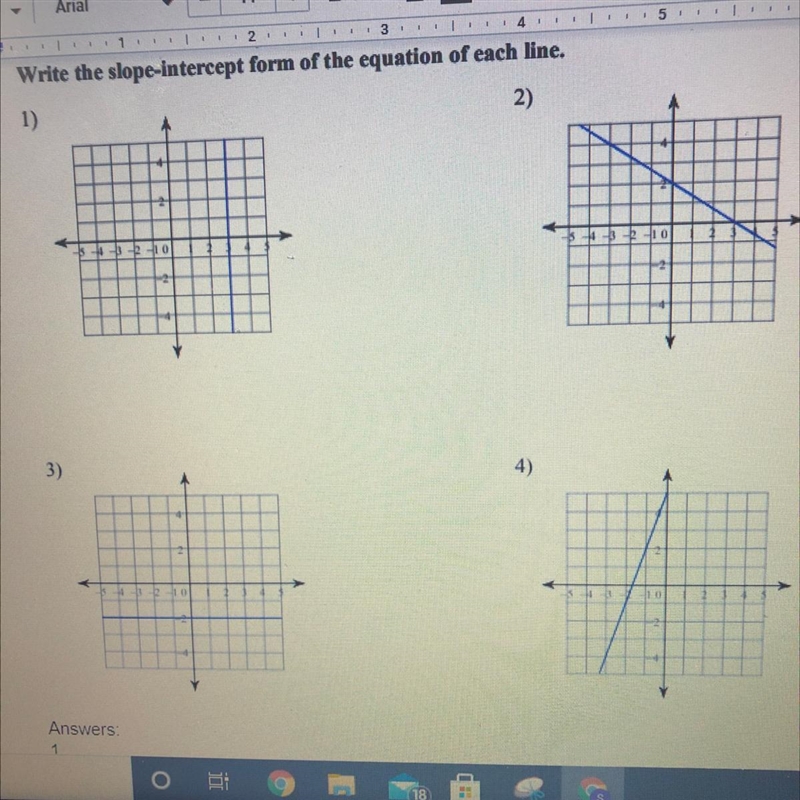 Write the slope-intercept form of the equation of each line.-example-1