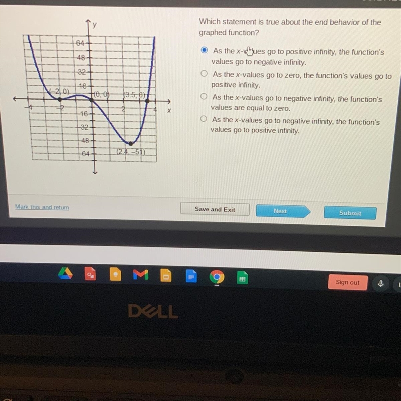 Which statement is true about the end behavior of the graphed function?-example-1