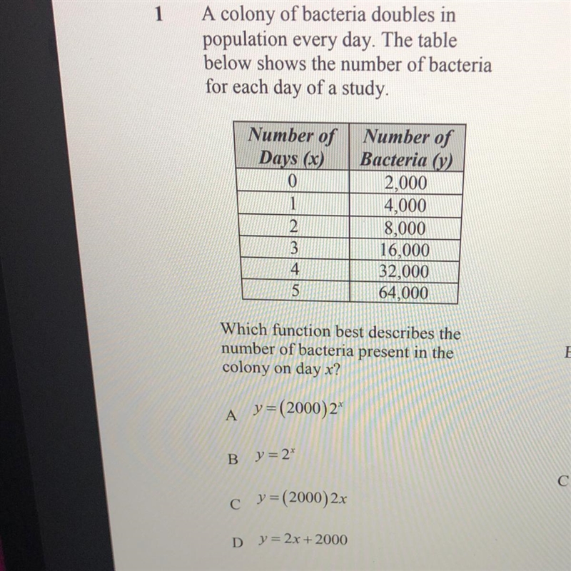 Which function best describes the number of bacteria present in the colony on day-example-1