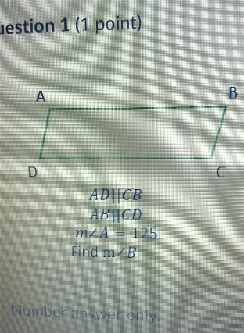 ADIICB AB||CD MZA = 125 Find m2B Number answer only. help​-example-1