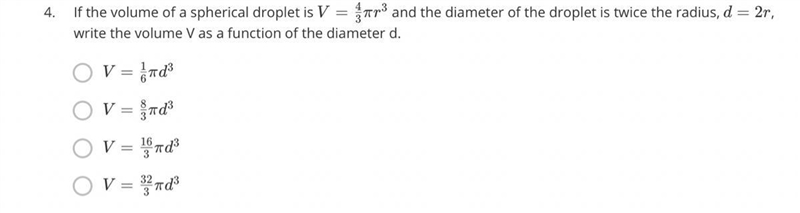 I need to find the volume as a function of the diameter! Pls help!! :’D-example-1