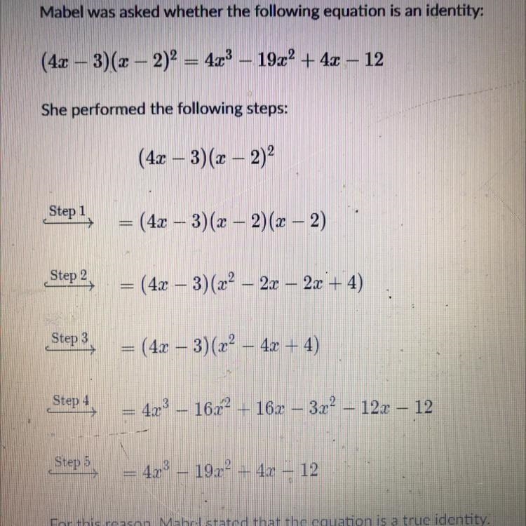 Is Mabel correct? A. Mabel is correct. B. No, she made a mistake in step 2 C. No, she-example-1