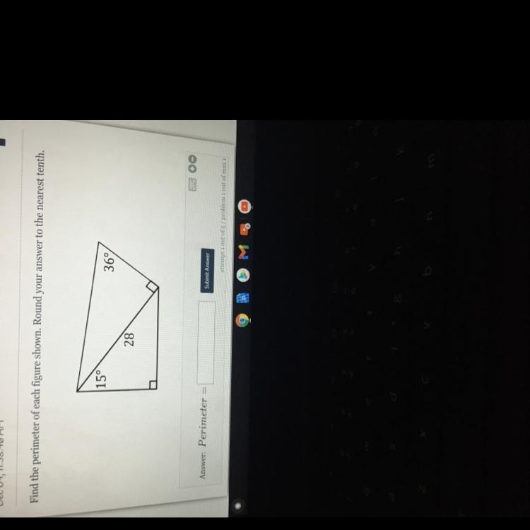 Find the perimeter of each figure shown. Round your answer to the nearest tenth. 15° 36° 28-example-1