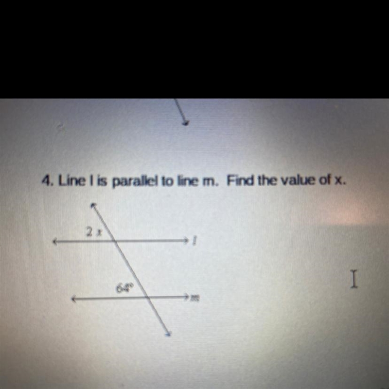 Please help. Line l is parallel to line m. Find the value of x.-example-1