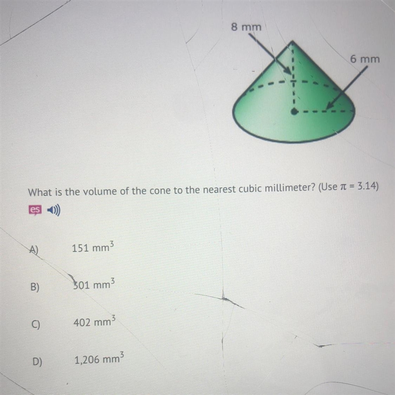 What is the volume of the cone to the nearest cubic centimeter?-example-1