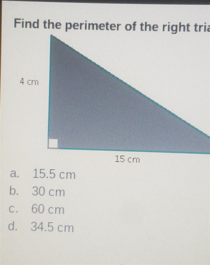 Find the perimeter of the right triangle. If necessary, round to the nearest tenth-example-1