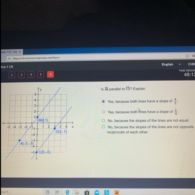 Is ĀB parallel to CD? Explain.-example-1