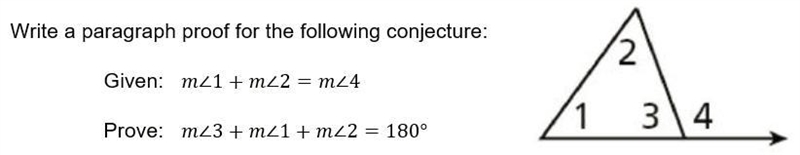 PLS HELP TT write a paragraph proof for the following conjecture Given m∠1 + m∠2 = m-example-1