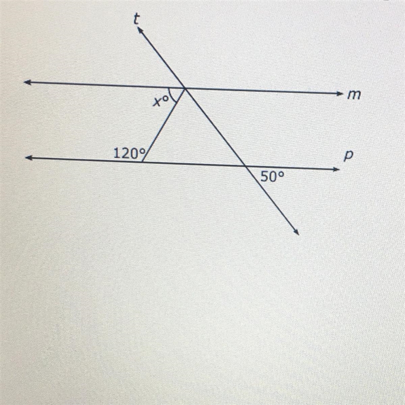 Lines m and p are parallel and cut by transversal t in this figure. What is the value-example-1