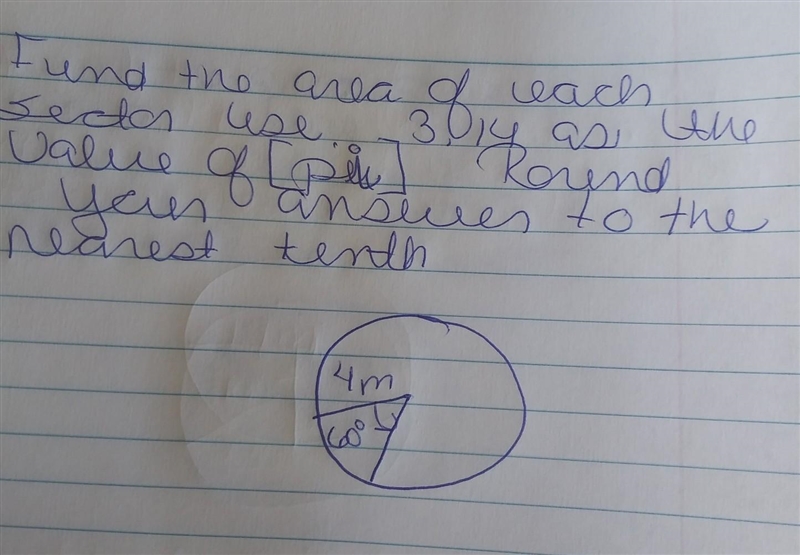 find the area of each sector. Use the 3.14 as the value of pi. Round your answer to-example-1